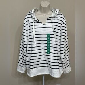 Nautica Women’s White & Blue Striped Long Sleeve Fleece Hoodie Sweatshirt s XL